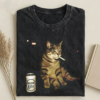 Funny Smoking Cat with Beer Meme T-shirt